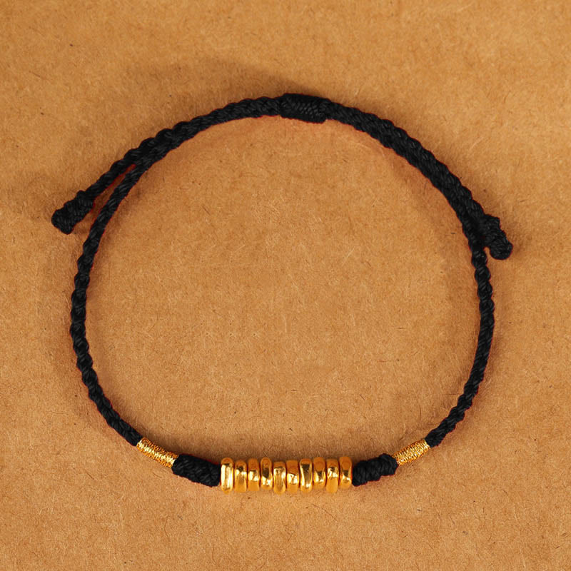 Buddha Stones 999 Gold Small Pieces String Protection Luck Ultra-thin Braided Bracelet