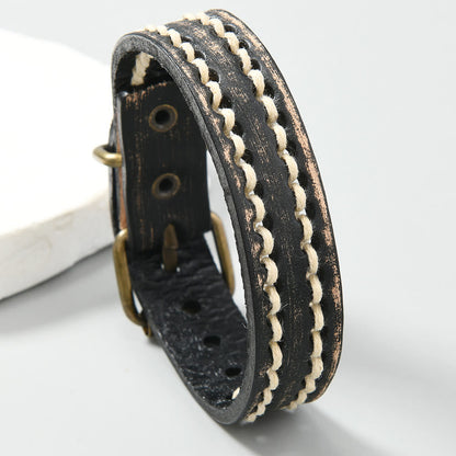 Buddha Stones Leather Adjustable Buckle Strengthen Bracelet