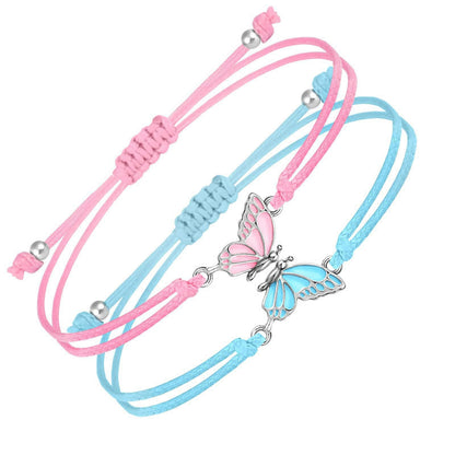 Buddha Stones 2pcs Handmade Braided Rope Butterfly Freedom Bracelet