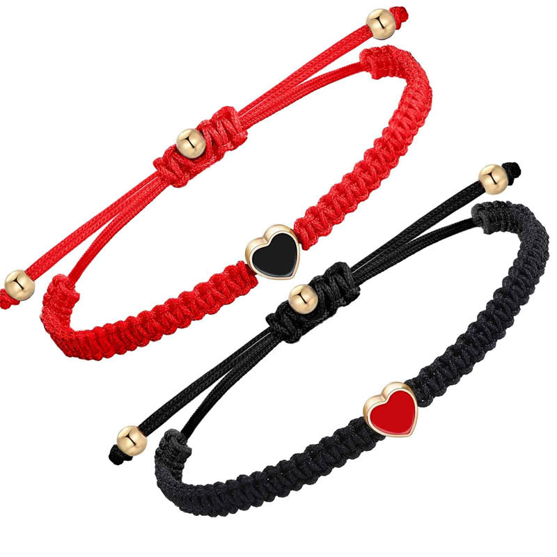 Buddha Stones 2pcs Handmade Braided Rope Love Heart Luck Couple Bracelet