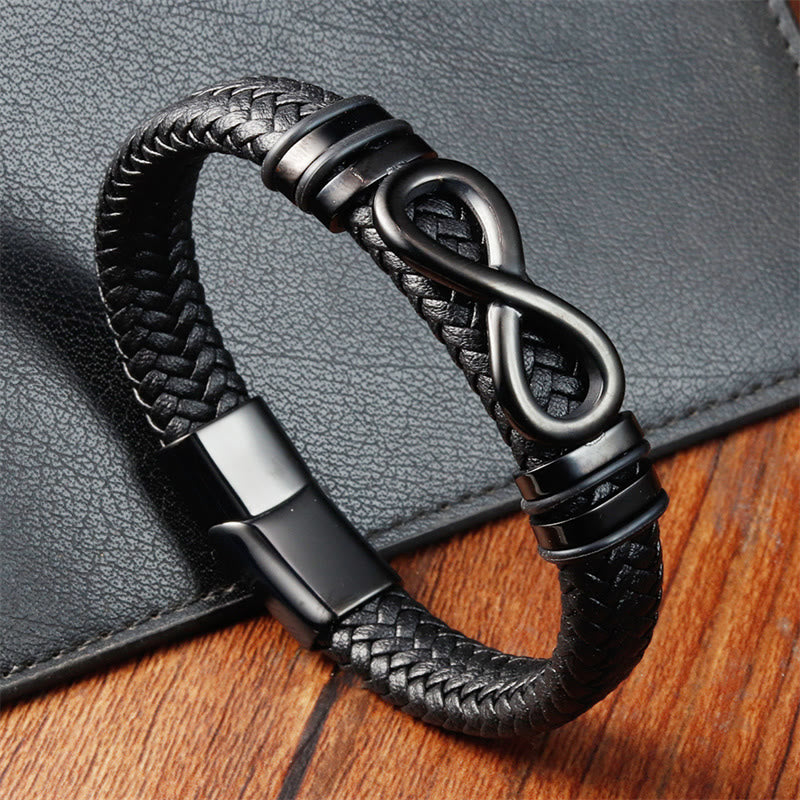 Titanium Steel Strengthen Spiritual Bracelet With Leather Buckle