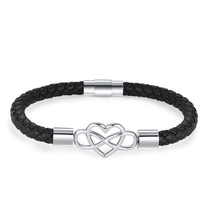 Buddha Stones Geometric Leather Titanium Steel Strengthen Buckle Bracelet
