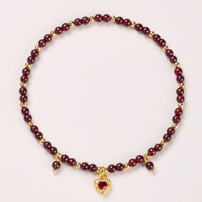 Buddha Stones Natural 4mm Garnet Copper Gold Plated Calm Anklet