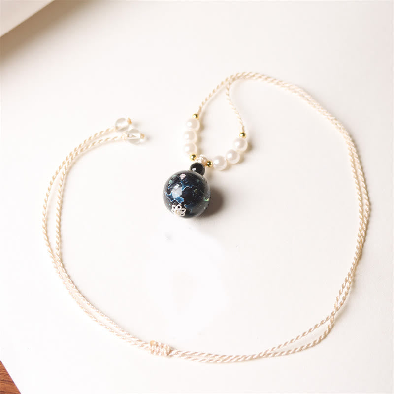 Buddha Stones Ebony Wood Aurora Lacquer Craft Bead Pearl Balance Necklace Pendant