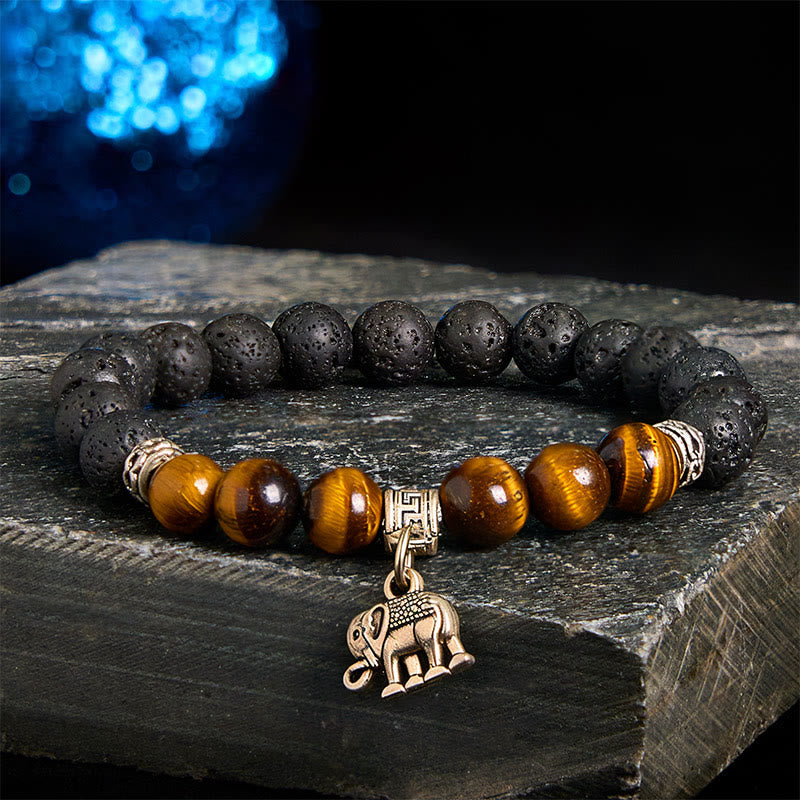 Buddha Stones Black Lava Rock Crystal Beads Animal Pattern Healing Bracelet