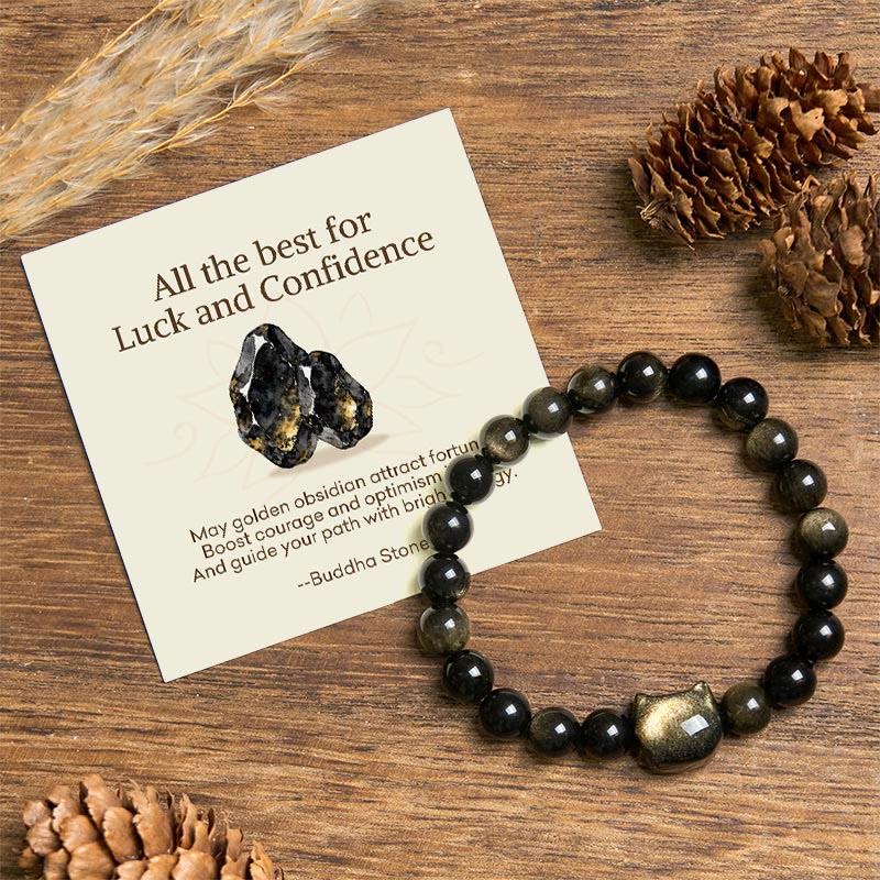Buddha Stones "all the Best for Luck and Confidence" Cat Bracelet Includes Gift Message Card