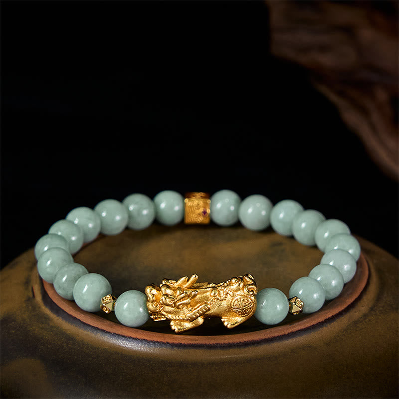Buddha Stones Golden Pi Xiu Charm Jade Luck Prosperity Beaded Bracelet