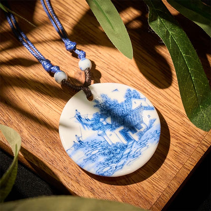 Buddha Stones Peony Peach Blossoms Lotus Symbol Ceramics Necklace Enlightenment Pendant