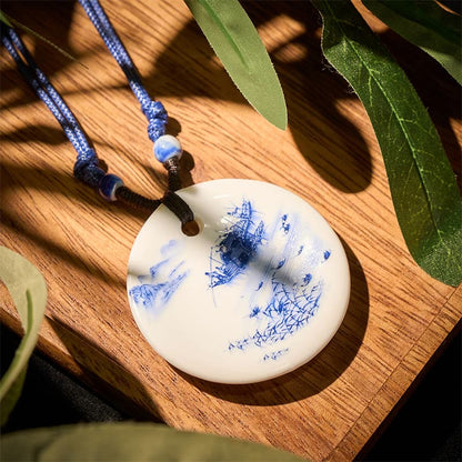 Buddha Stones Peony Peach Blossoms Lotus Symbol Ceramics Necklace Enlightenment Pendant