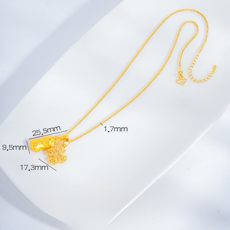 Buddha Stones 24k Gold Plated Brass Pixiu Cross Dorje Vajra Wealth Chain Pendant Necklace