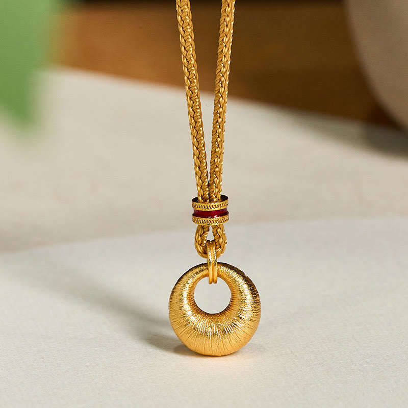 Buddha Stones 24k Gold Plated Copper Peace Buckle Texture Wealth Necklace Pendant