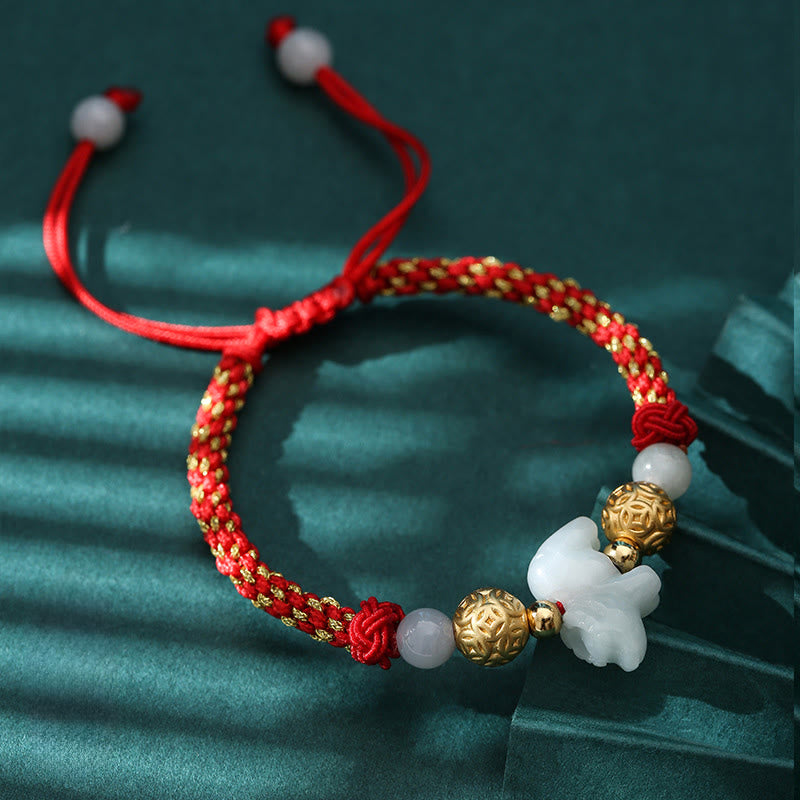 Buddha Stones Chinese Zodiac Jade Silver Beads Year of the Horse Red String Luck Bracelet