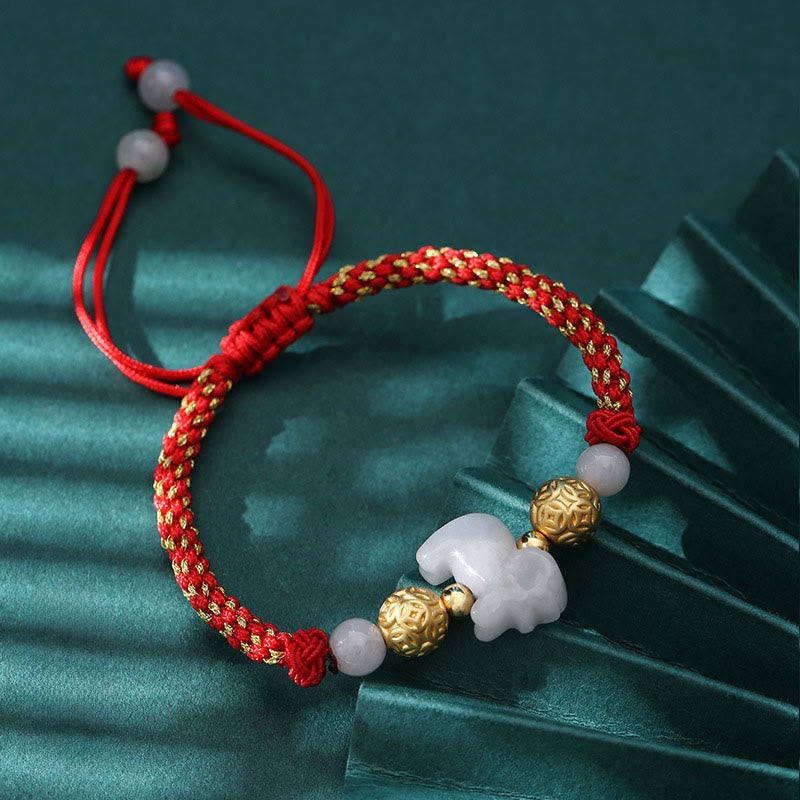 Buddha Stones Chinese Zodiac Jade Silver Beads Year of the Horse Red String Luck Bracelet