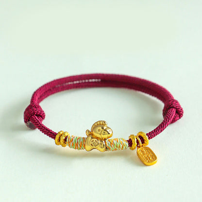 Buddha Stones Year of the Horse Red String Black String Lucky Fortune Charm Braided Connection Bracelet