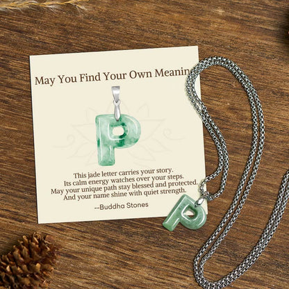 Buddha Stones "may You Find Your Own Meaning" Natural A-z Letter Jade Titanium Steel Chain Necklace Includes Gift Message Card