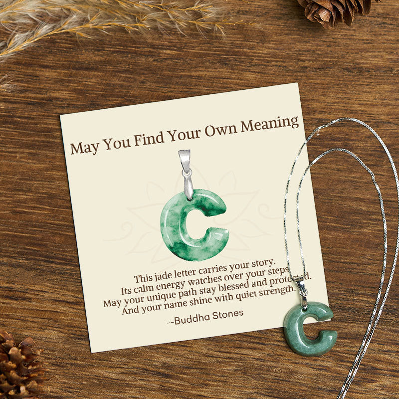 Buddha Stones "may You Find Your Own Meaning" Natural A-z Letter Jade 925 Sterling Silver Chain Necklace Includes Gift Message Card