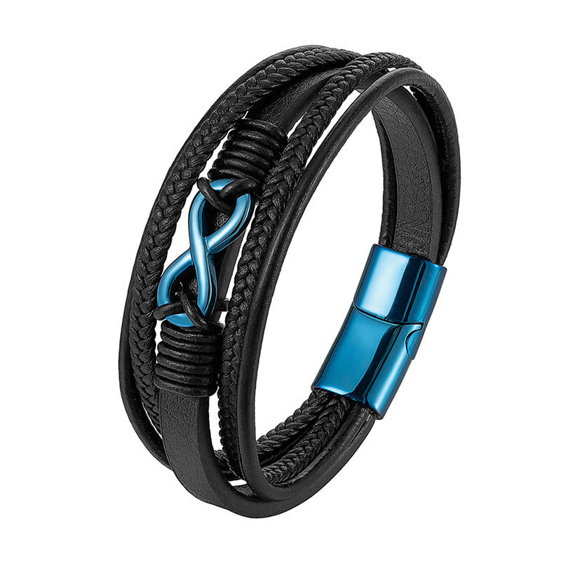 Buddha Stones Colorful Infinitely Titanium Steel Multilayered Leather Strengthen Bracelet