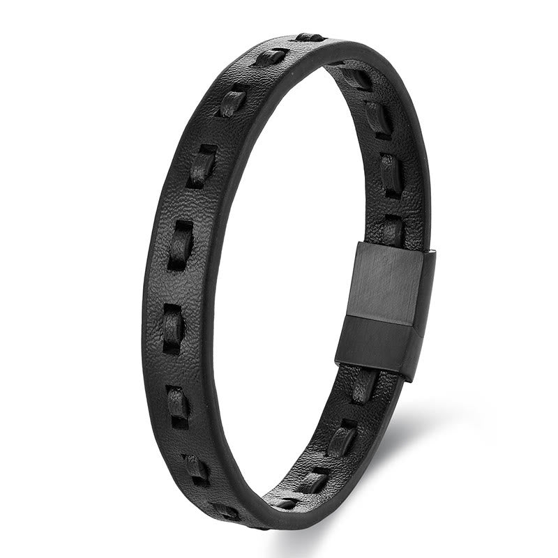 Buddha Stones Titanium Steel Buckle Multilayered Braided Leather Calm Bracelet