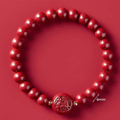 Buddha Stones Chinese Zodiac Year of the Horse Carved Cinnabar Peaceful Blessing Bracelet