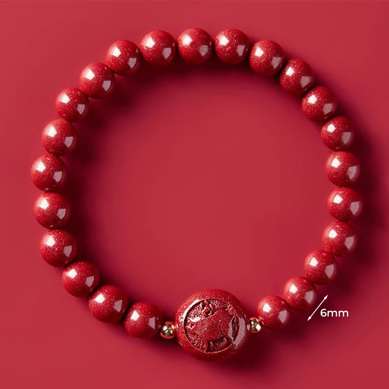 Buddha Stones Chinese Zodiac Year of the Horse Carved Cinnabar Peaceful Blessing Bracelet