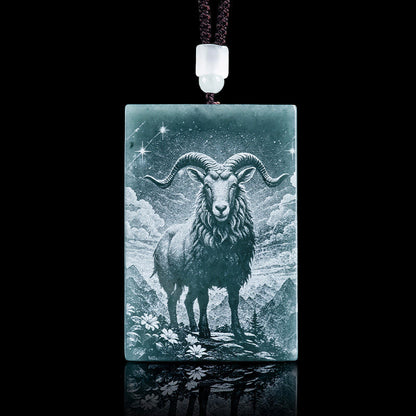 Buddha Stones Year of the Horse Chinese Zodiac Engraving Jade Abundance Necklace Pendants