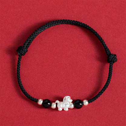 Buddha Stones 999 Sterling Silver Red Agate Year of the Horse Prosperity String Bracelet
