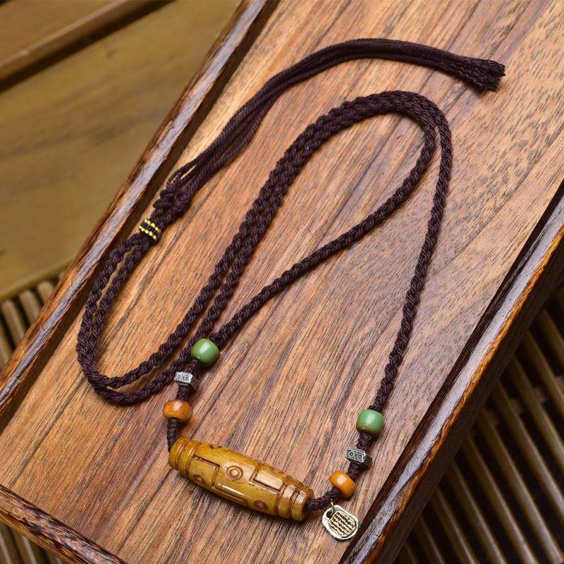 Buddha Stones Copper Nine-eye Dzi Bead Bone Bead Luck Balance Necklace Pendants