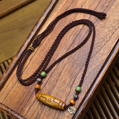 Buddha Stones Copper Nine-eye Dzi Bead Bone Bead Luck Balance Necklace Pendants