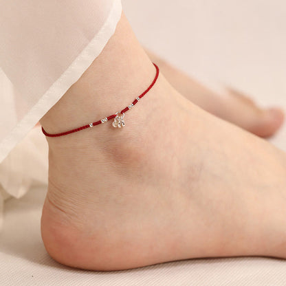 Buddha Stones Handcrafted 925 Sterling Silver Copper Coins Design Protection Strength Ultra-thin Bracelet Anklet