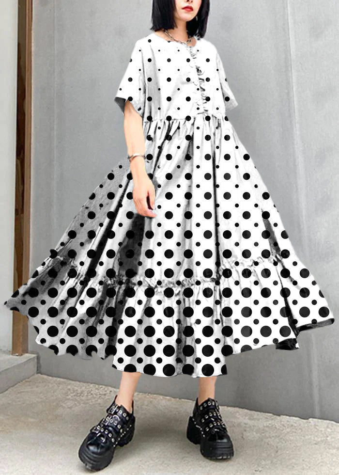 Classy Black Print Cotton Clothes O Neck Cinched Cotton Robes Summer Dresses