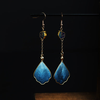 Buddha Stones Handcrafted Silk Art Petal Good Fortune Blessing Dangle Hook Earrings