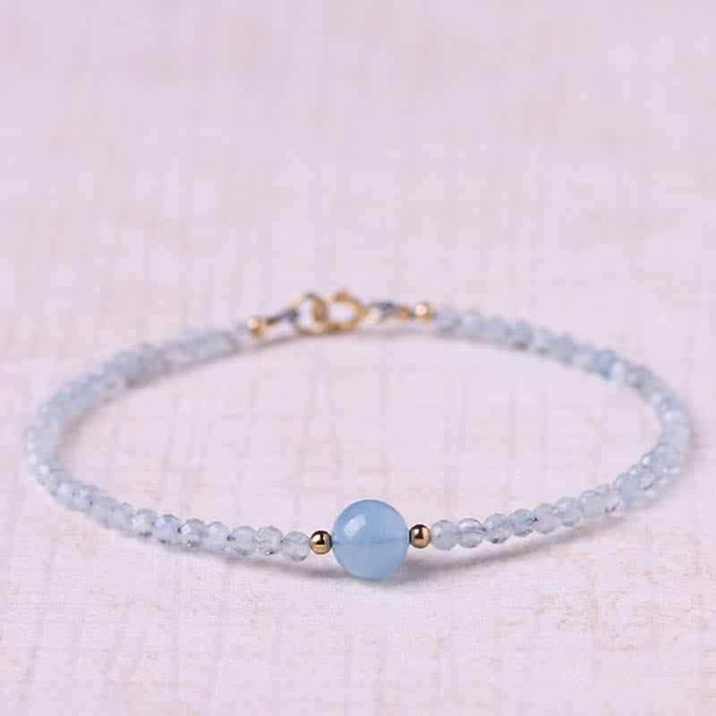 Buddha Stones Natural Aquamarine Ultra-fine 2mm Faceted Bead Peace Bracelet