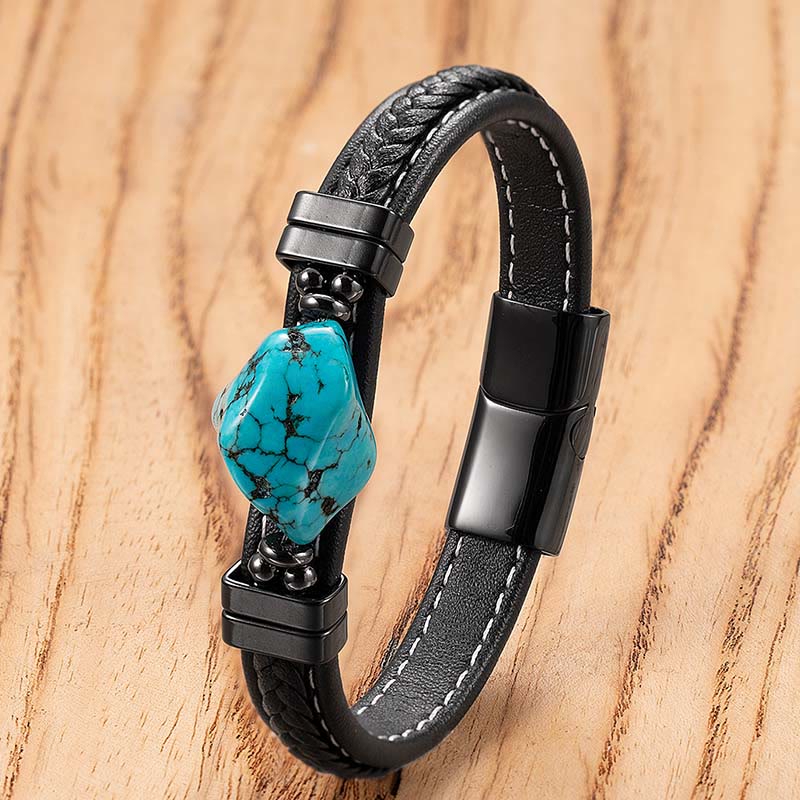 Buddha Stones Synthetic Turquoise Braided Leather Bold Bracelet