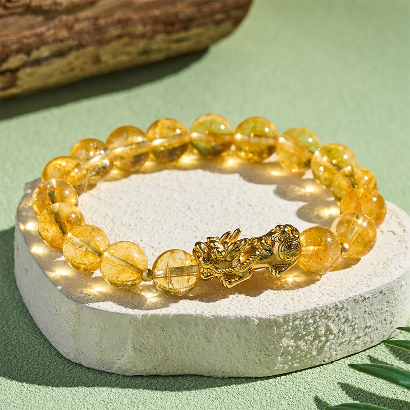 Buddha Stones Natural Citrine Pixiu Prosperity Protection Bracelet