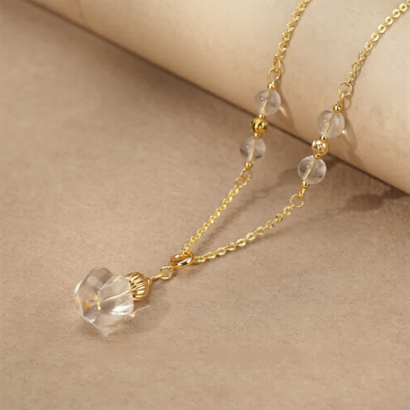 Buddha Stones Natural Clear Quartz Copper Coin Healing Necklace