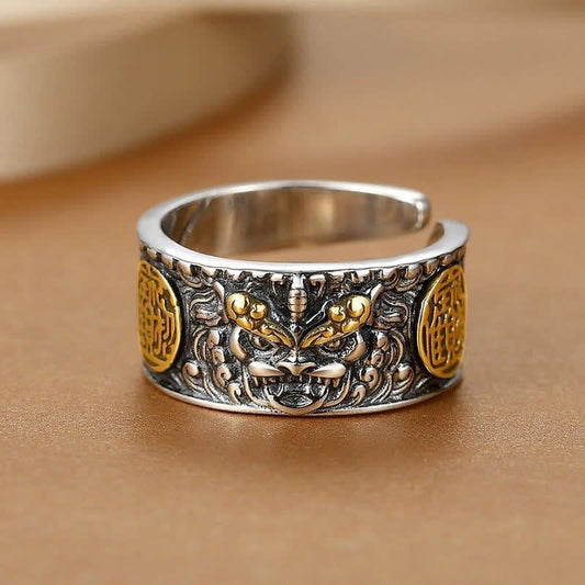 Buddha Stones Pixiu Wide Copper Adjustable Luck Ring