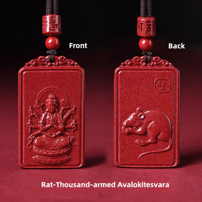 Buddha Stones the Chinese Zodiac Natal Buddha Cinnabar Blessing Necklace Pendant