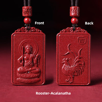 Buddha Stones the Chinese Zodiac Natal Buddha Cinnabar Blessing Necklace Pendant