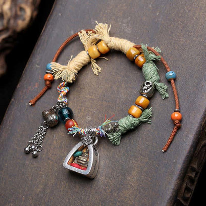 Buddha Stones Copper Buddha Amitabha Braided Rope Serenity Bracelet