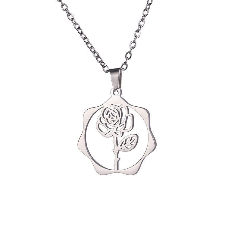 Buddha Stones Titanium Steel Birth Flower Lotus Enlightenment Pendant Necklace