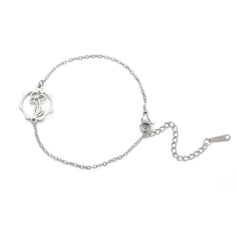 Buddha Stones Titanium Steel Birth Flower New Beginning Bracelet