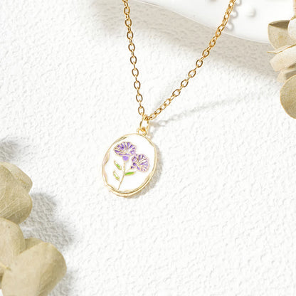 Buddha Stones Titanium Steel Birth Flower Strengthen Pendant Necklace