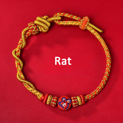 Buddha Stones Cinnabar Chinese Zodiac Blessing Hand-woven Red String Bracelet