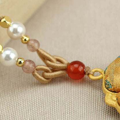 Buddha Stones Song Brocade Four-leaf Clover Luck Necklace