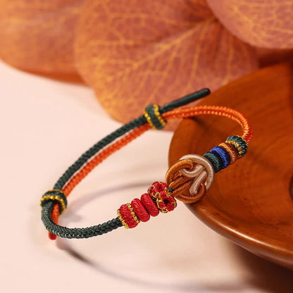 Buddha Stones Hand-woven "prosperous Universe" Knotting Prosperity Multicolor Cord Bracelet