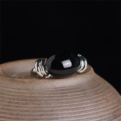 Buddha Stones Oval Pattern Hematite Support Adjustable Ring