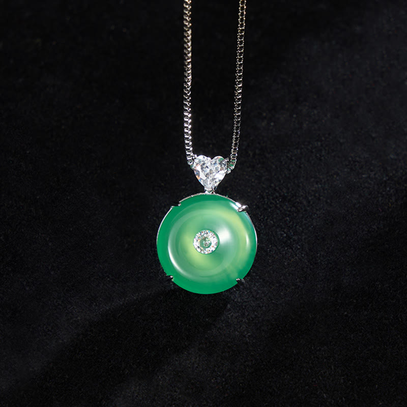 Buddha Stones Natural Green Chalcedony Peace Buckle Strength Necklace