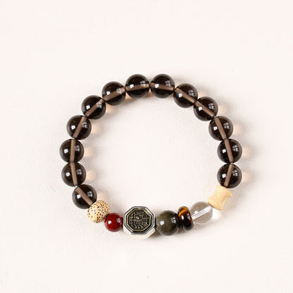 Buddha Stones Black Obsidian Bagua Protection Tibetan Round Bead Bracelet