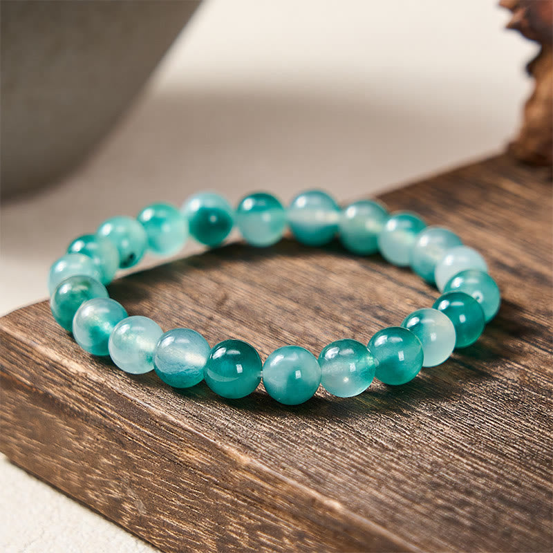 Buddha Stones White Chalcedony Emotional Balance Blue Round Bead Bracelet