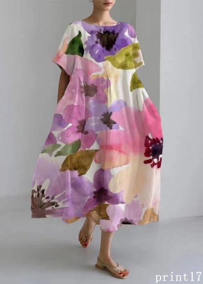 Flower Print16 Cotton Dresses Pockets Patchwork Spring